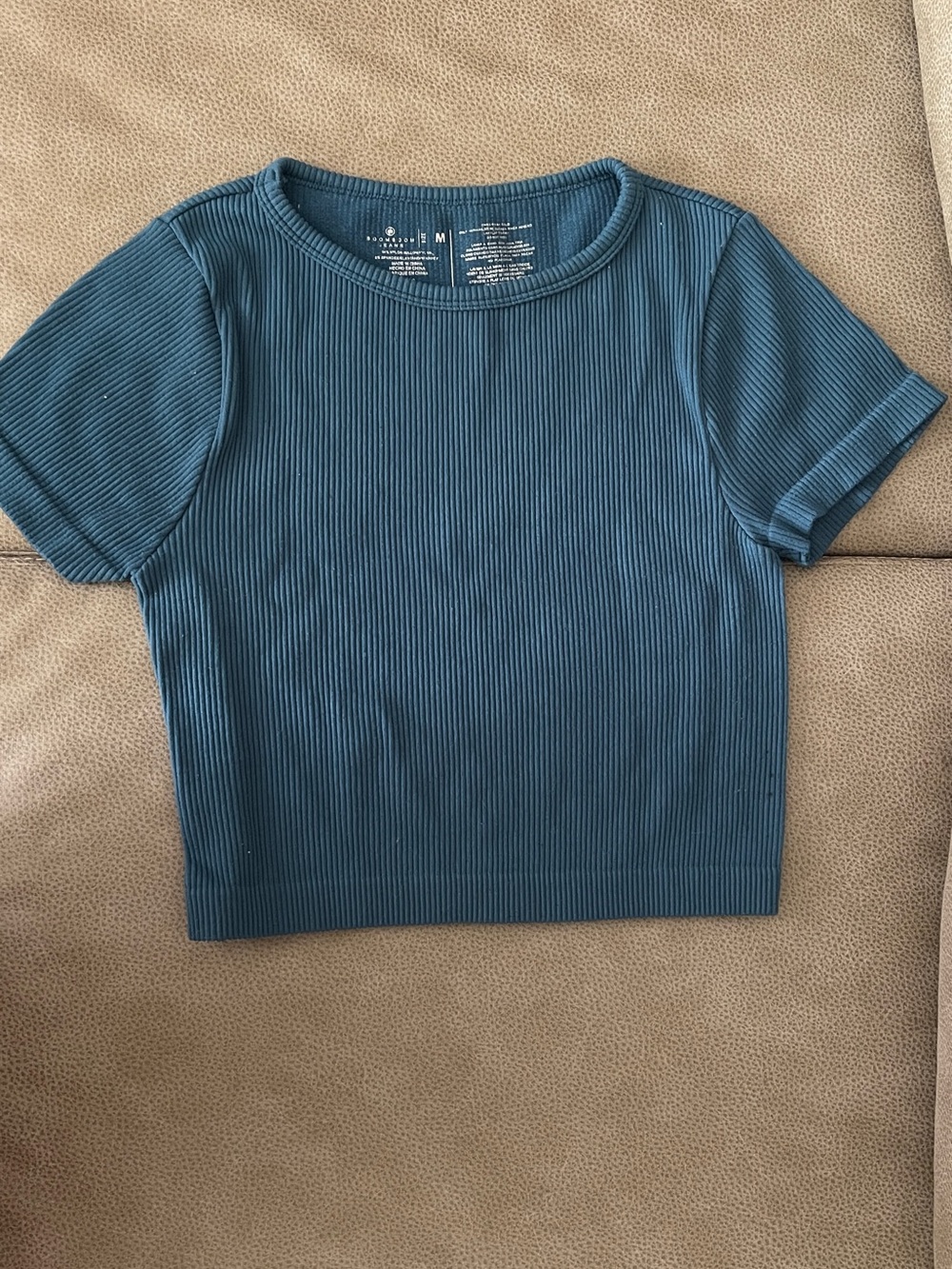Boom Boom Jeans Ribbed Short Sleeve Crop Top - Teal